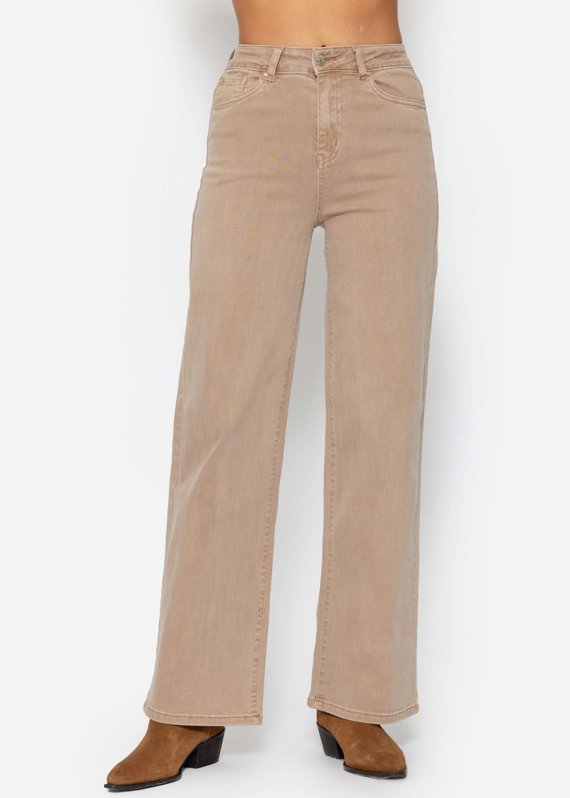 Jeans mit weitem Bein - taupe