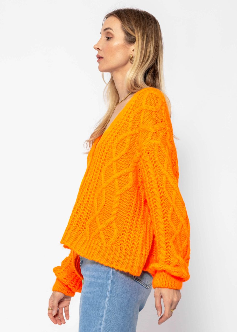 Oversize Strickjacke mit Zopfmuster - mandarine