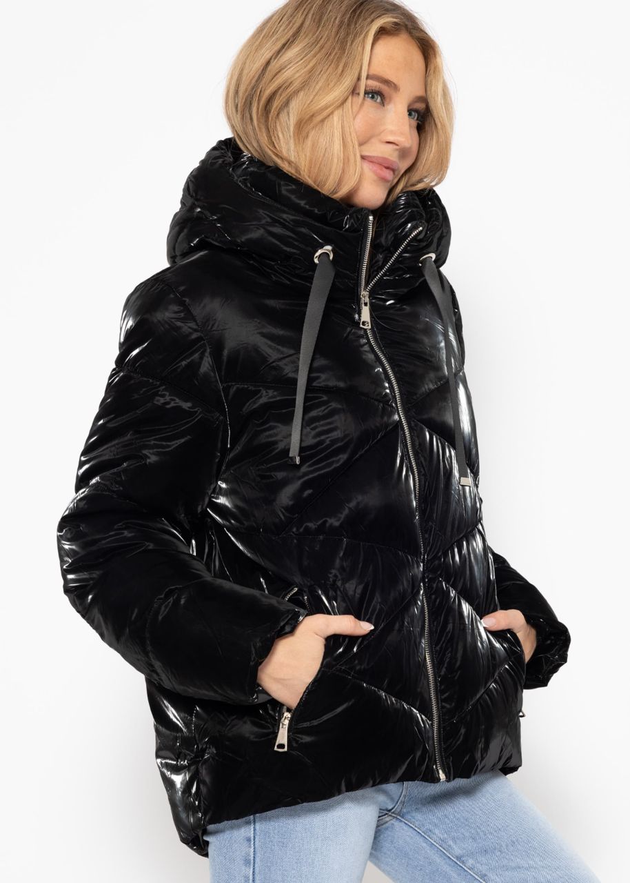 Pufferjacke mit Kapuze - schwarz