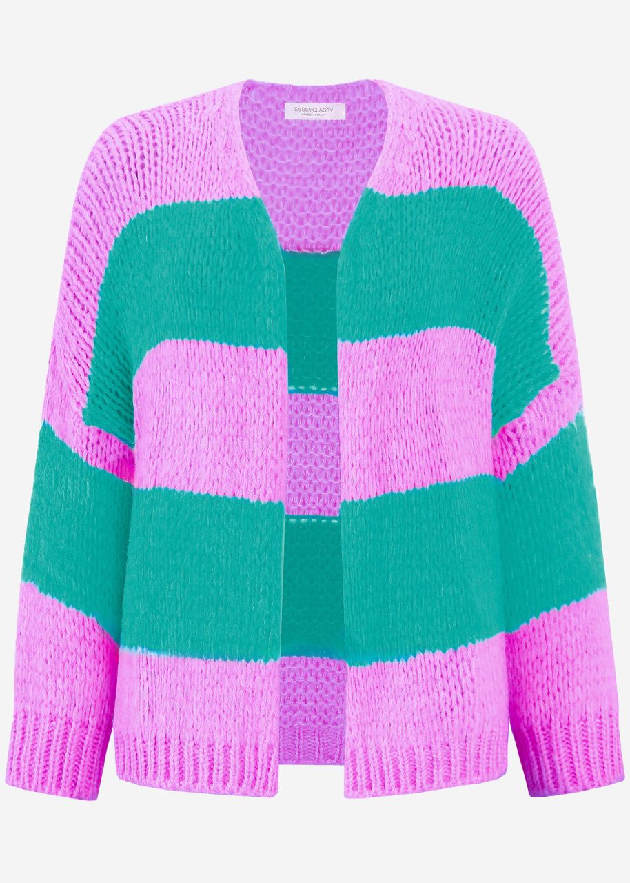 Gestreifter oversize Cardigan - pink-türkis