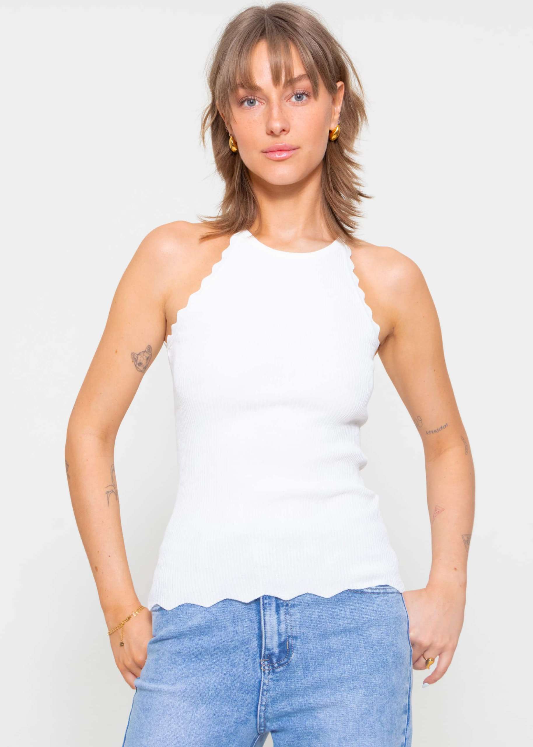 Strick Top mit Bogenkante, offwhite