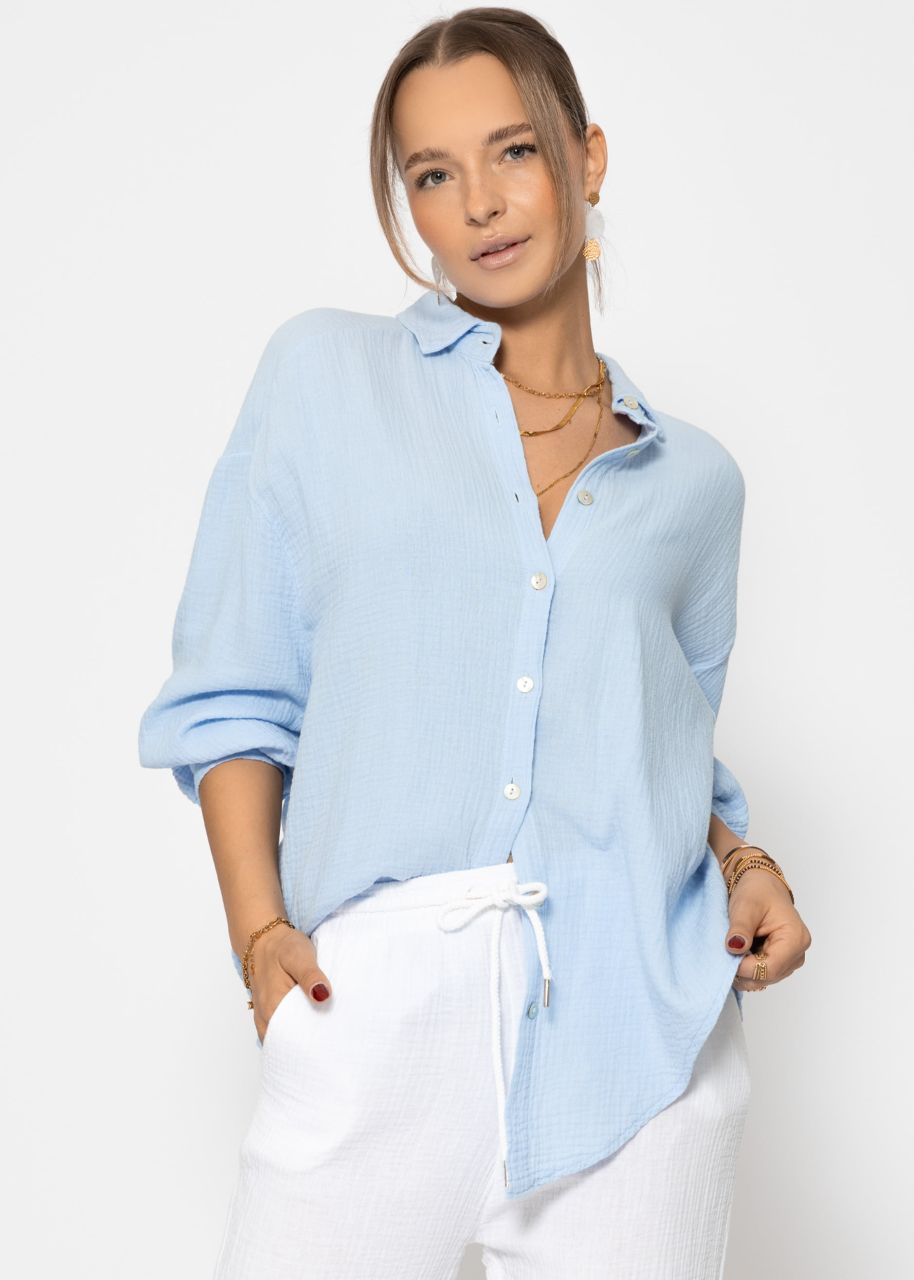 Musselin Bluse oversize, kurz, hellblau