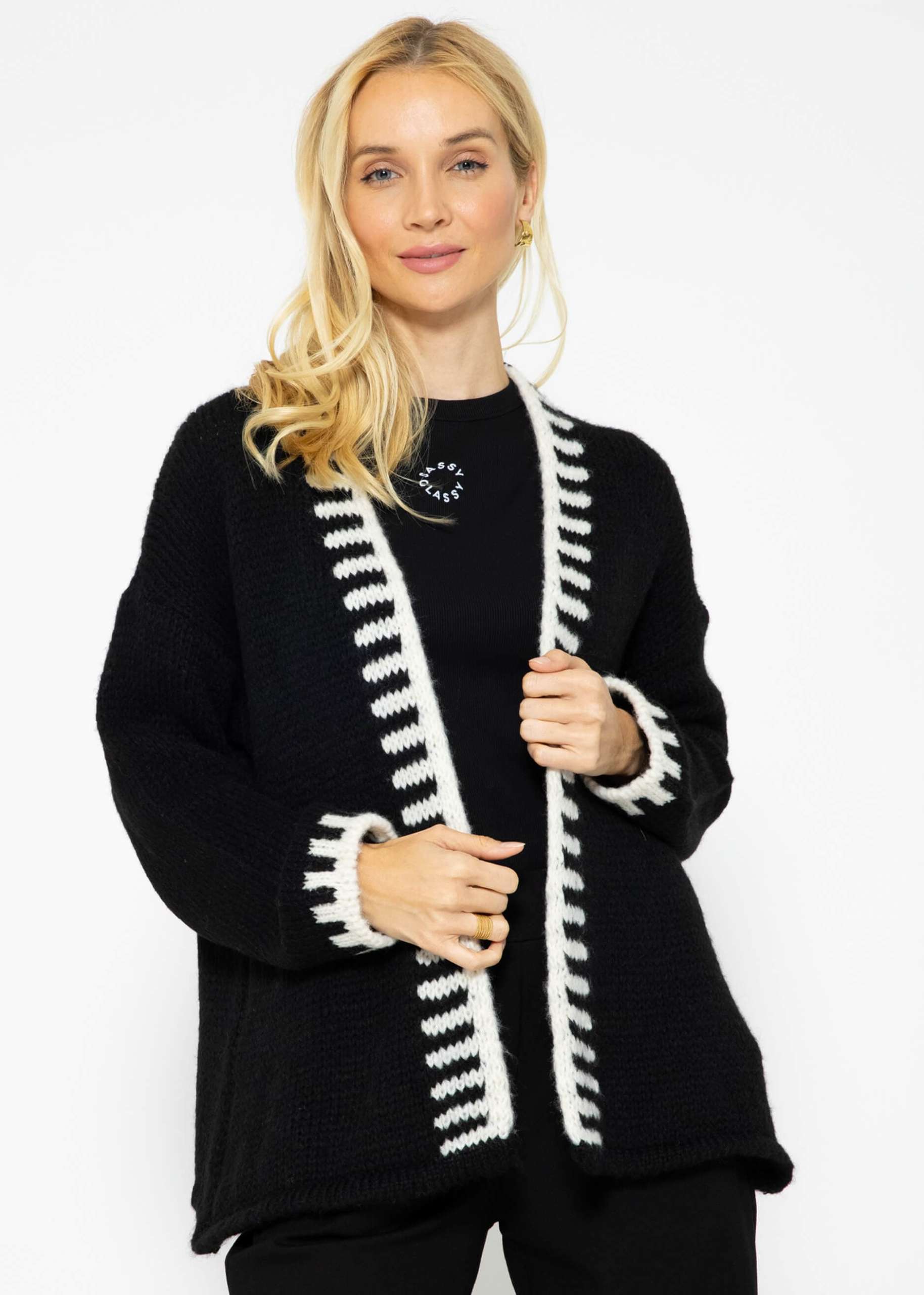 Cardigan mit offwhite Details - schwarz