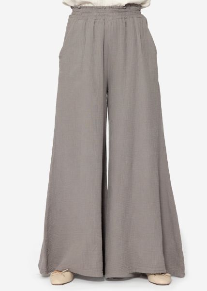 Musselin Pants mit weitem Bein - taupe
