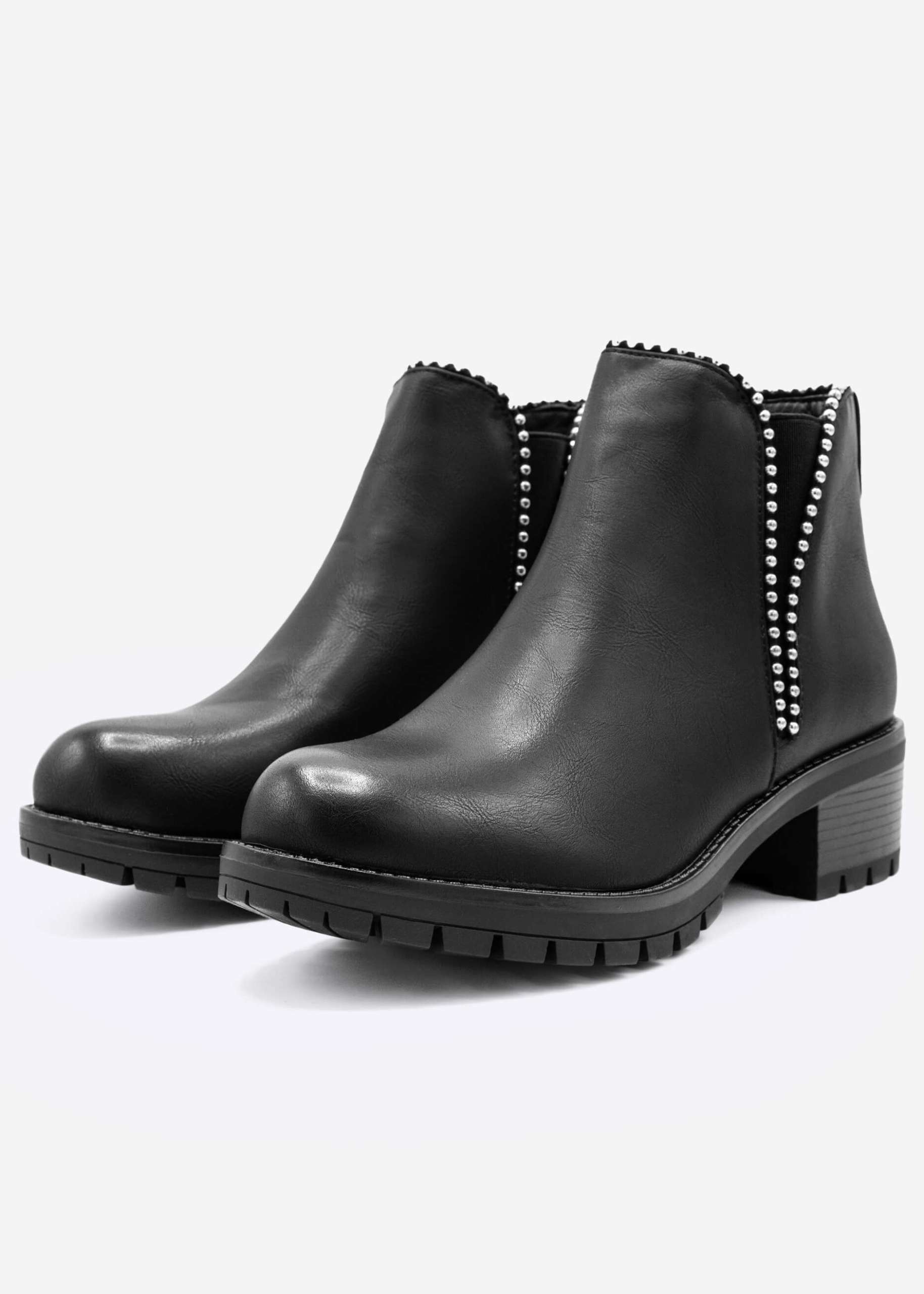 Chelsea-Boots mit silbernen Kugelperlen, schwarz