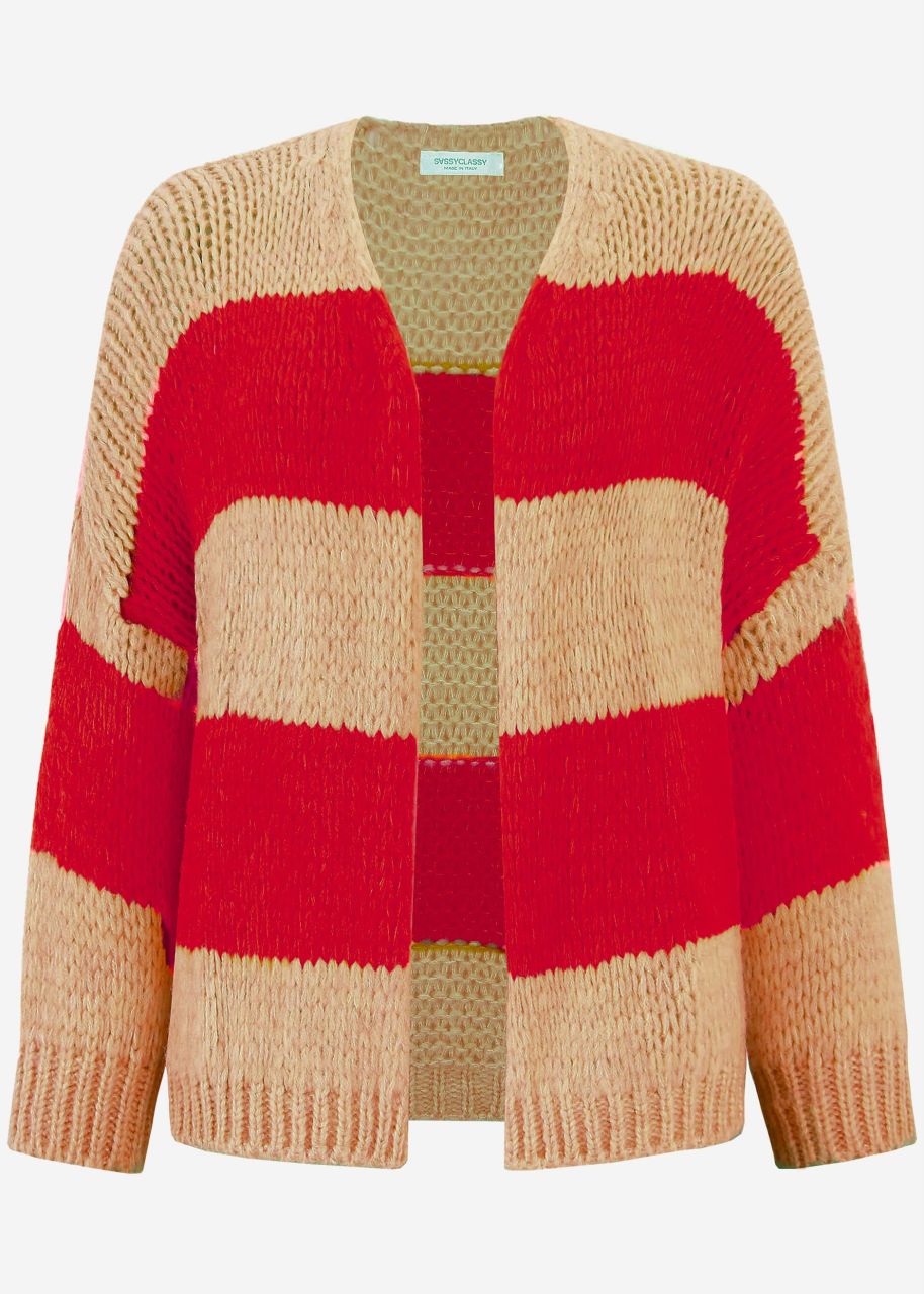 Gestreifter oversize Cardigan - taupe-rot