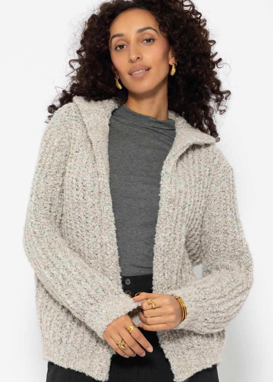 Bouclé-Cardigan mit Hoodie - hellgrau