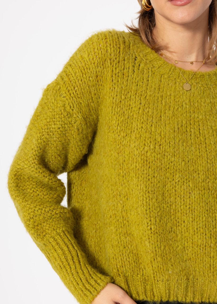 Oversize Pullover mit kontrastierendem Strickmuster - olivgrün