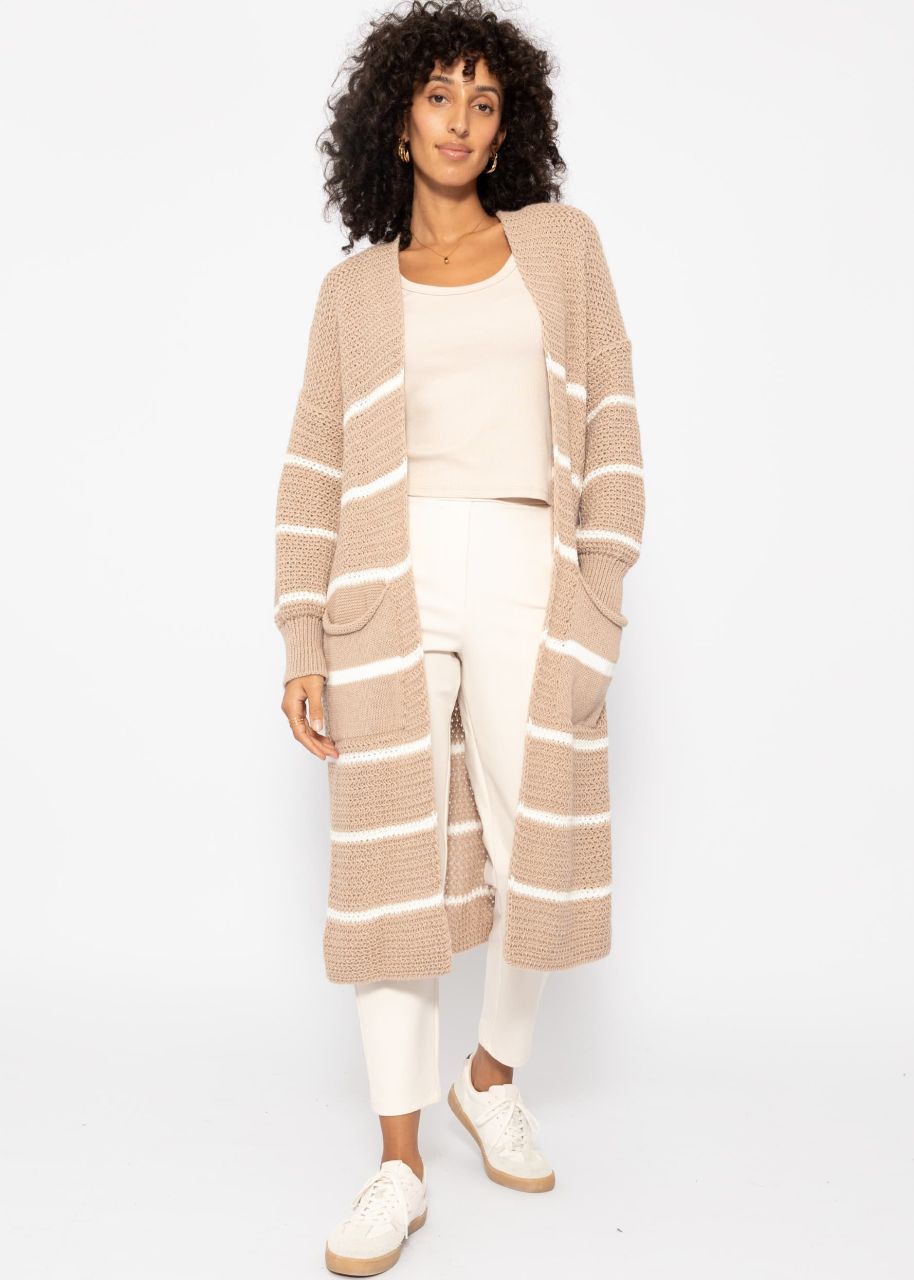 Langer Cardigan mit Streifen - beige-offwhite