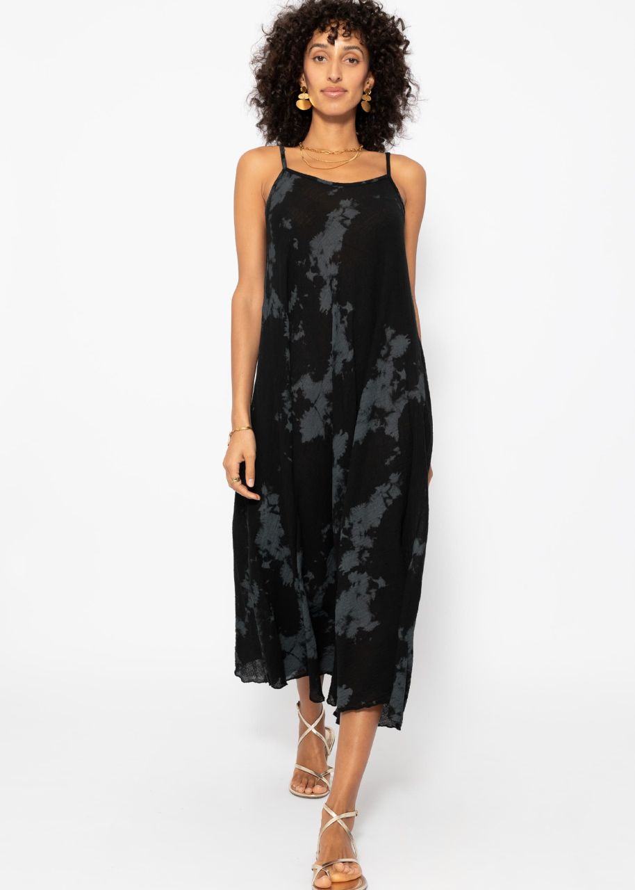 Musselin Beach Kleid mit Batik-Print - schwarz