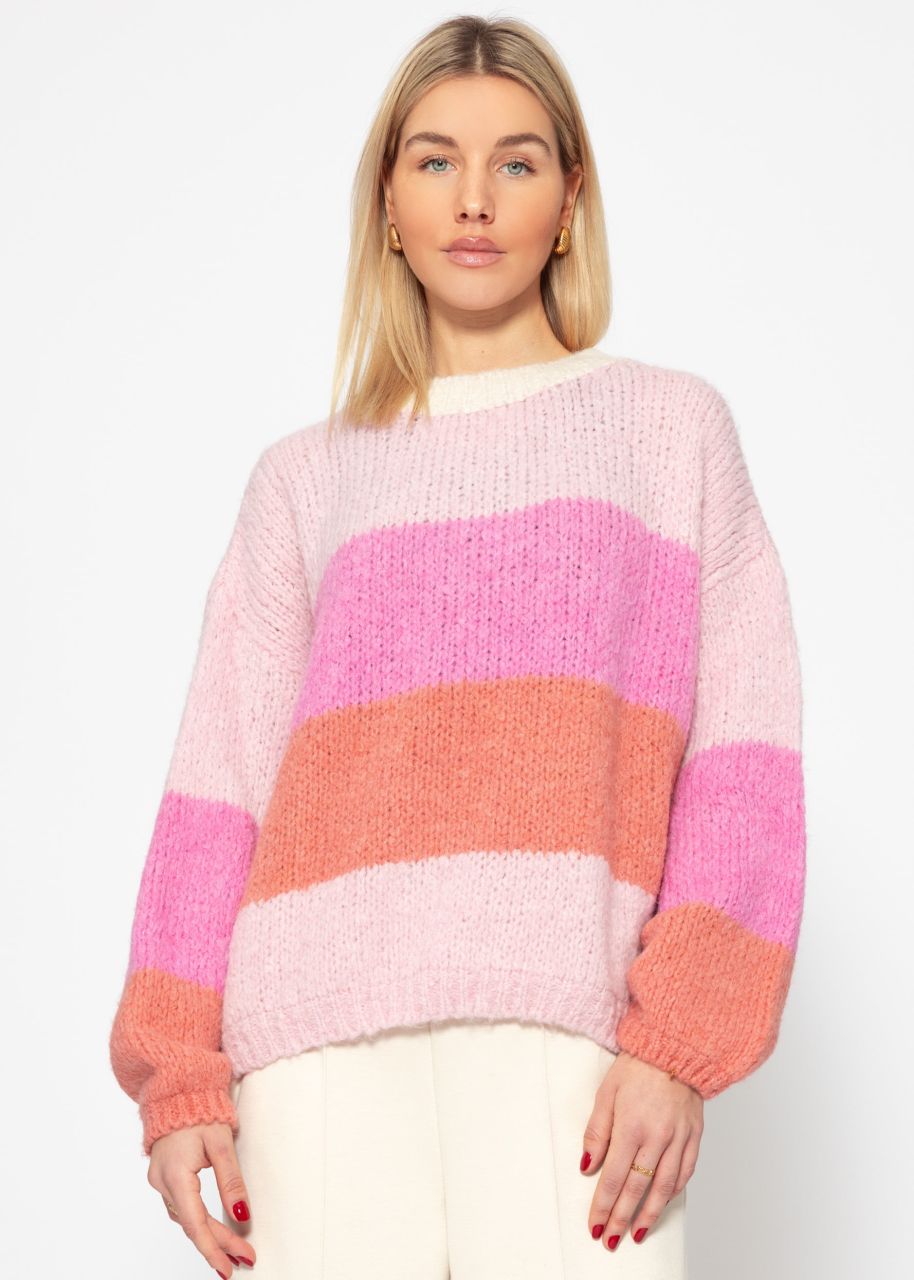 Gestreifter Strickpullover - rosa-peach