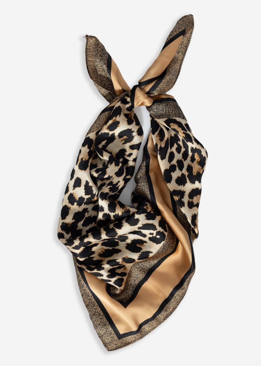Halstuch mit Leo-Print - beige