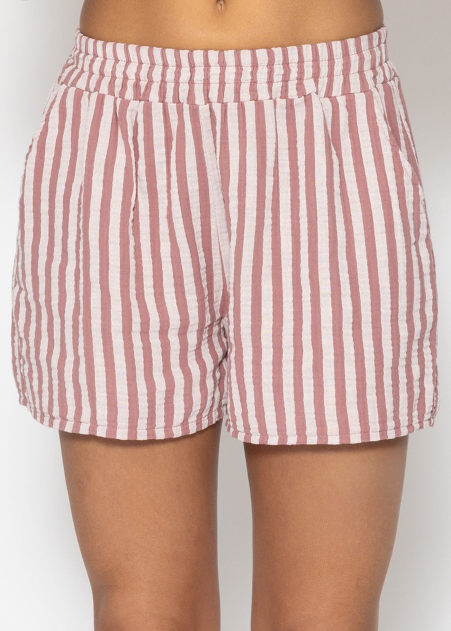 Gestreifte Musselin Shorts - altrosa