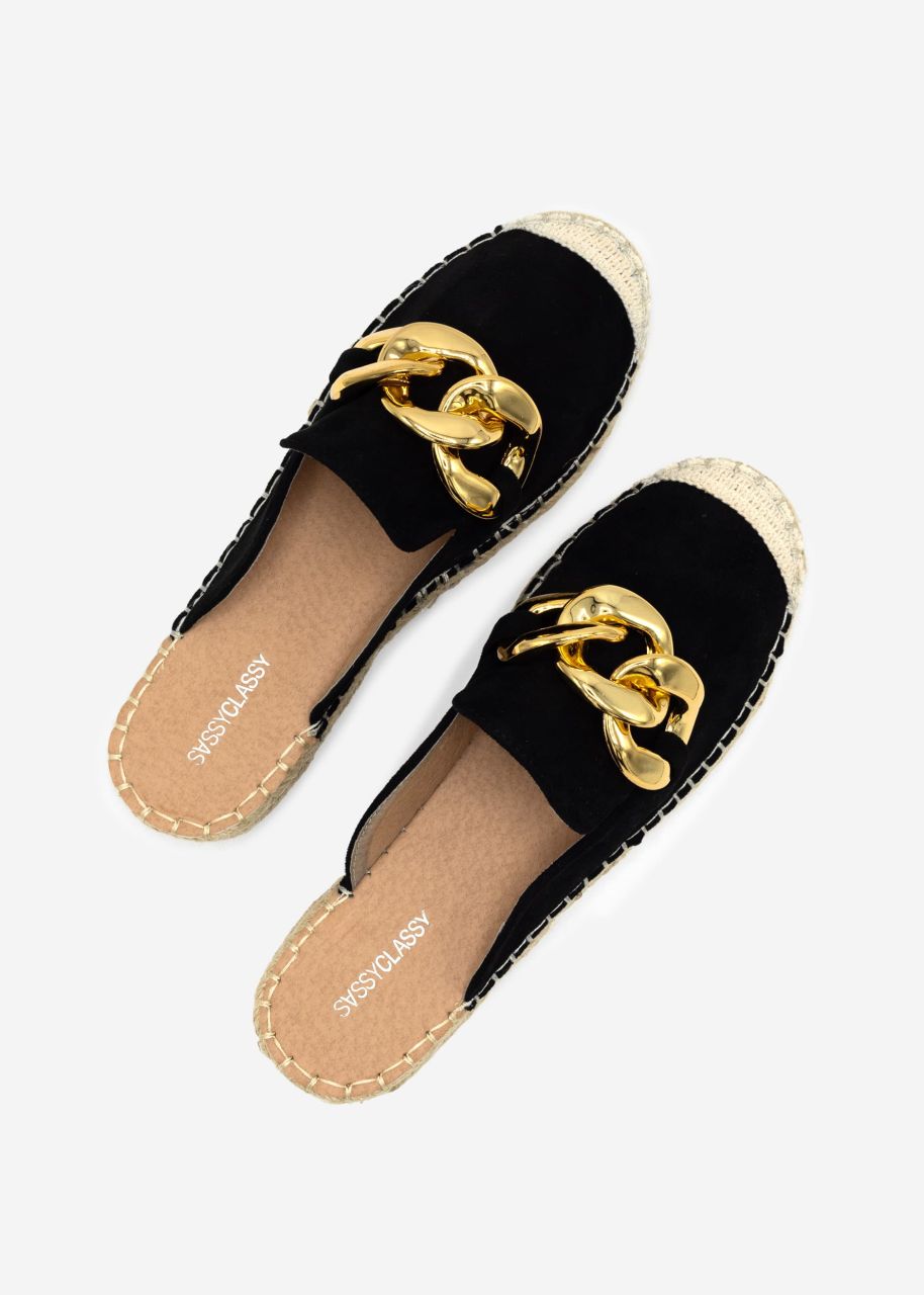 Espadrille Slider mit Kette - schwarz