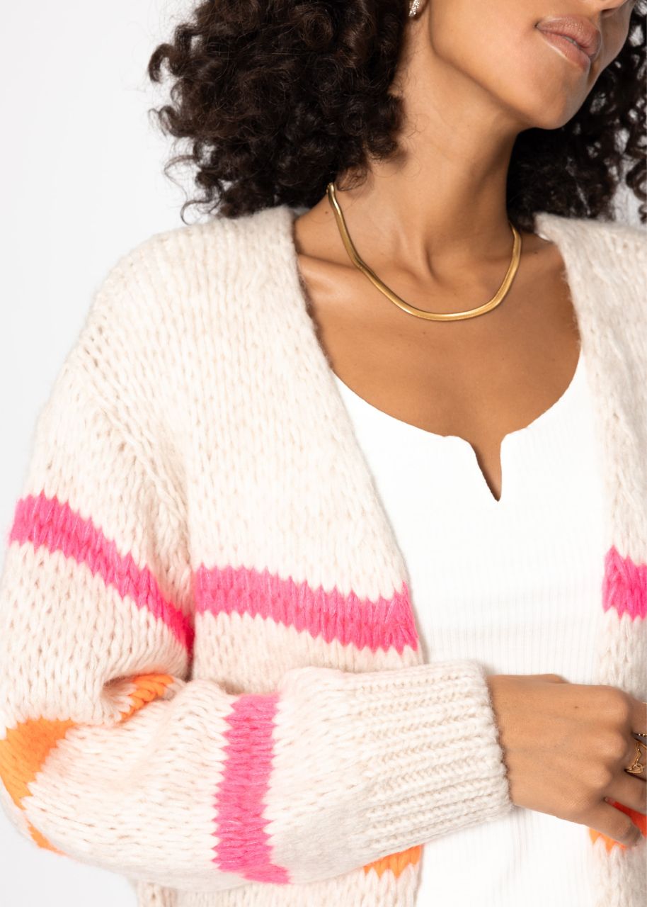 Oversize Cardigan mit pink und orange Streifen, offwhite