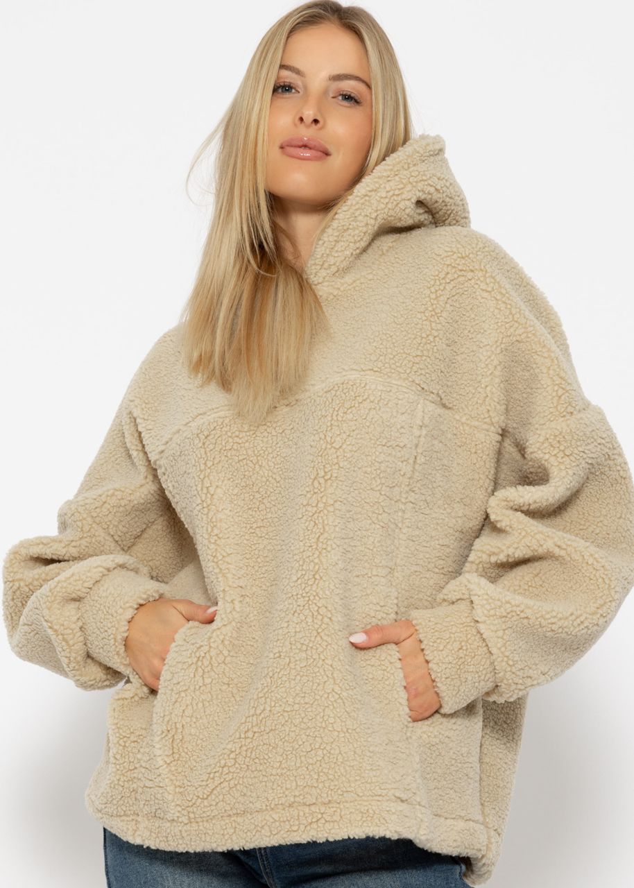 Oversize Teddy Sweatshirt mit Kapuze - hellbeige