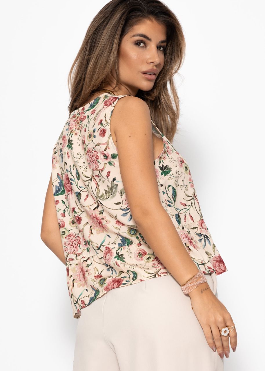 Top mit Bindebändern und Blümchendruck - beige