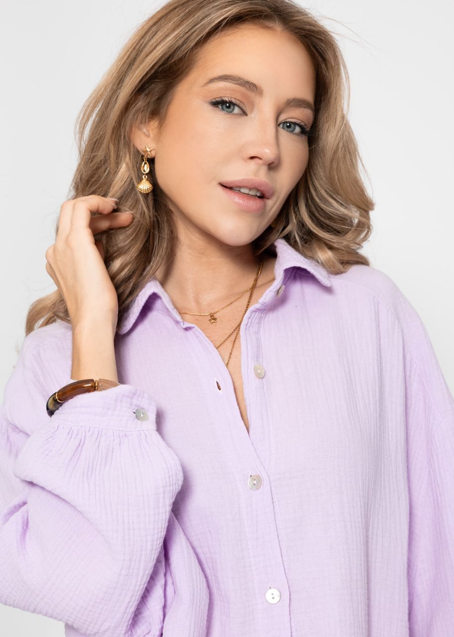 Musselin Bluse oversize, kurz, flieder