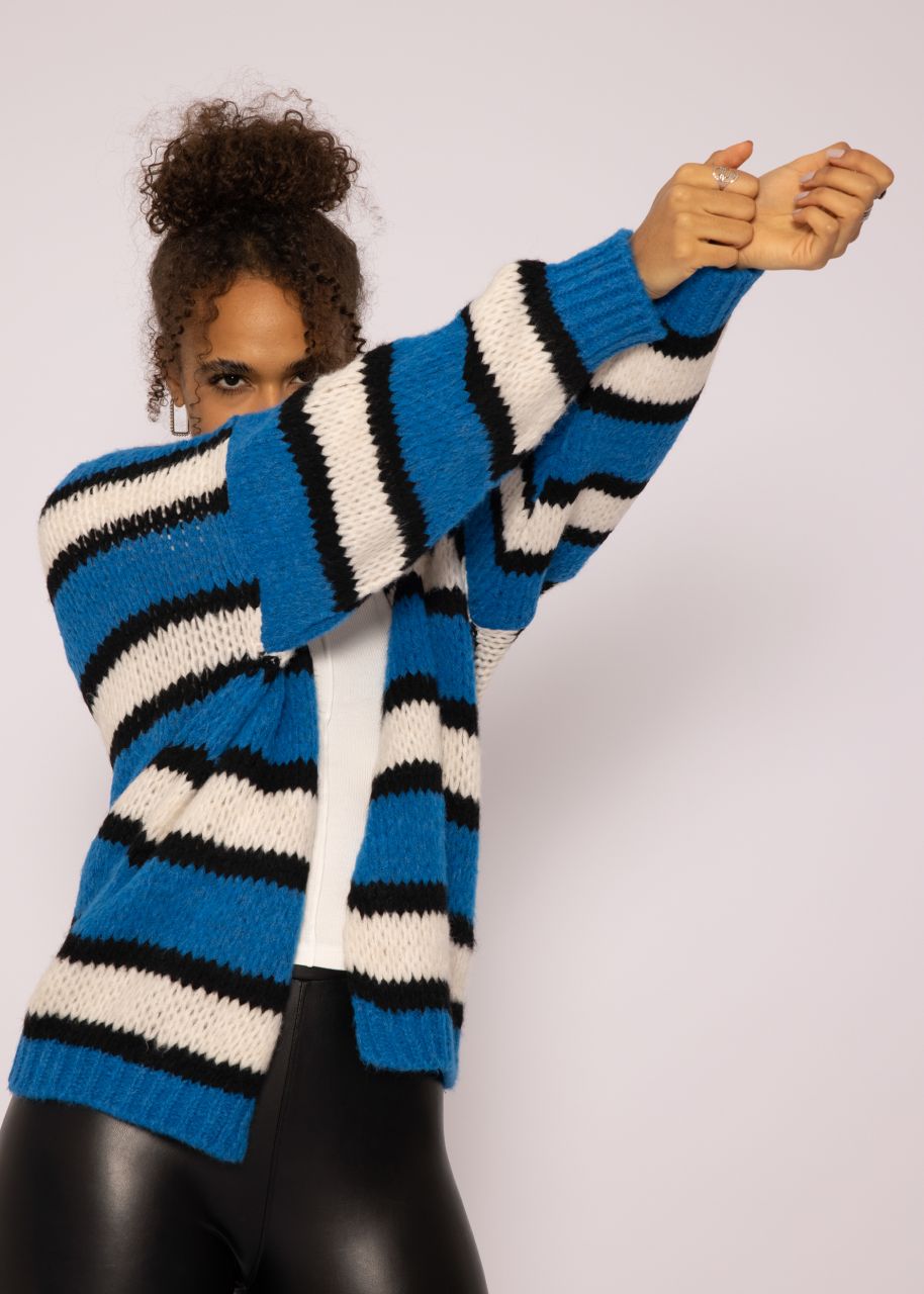 Streifen-Cardigan, blau/offwhite/schwarz