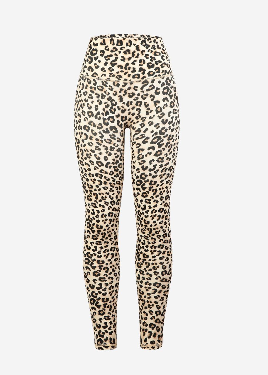 High Waist Sportleggings mit Leo-Print - beige