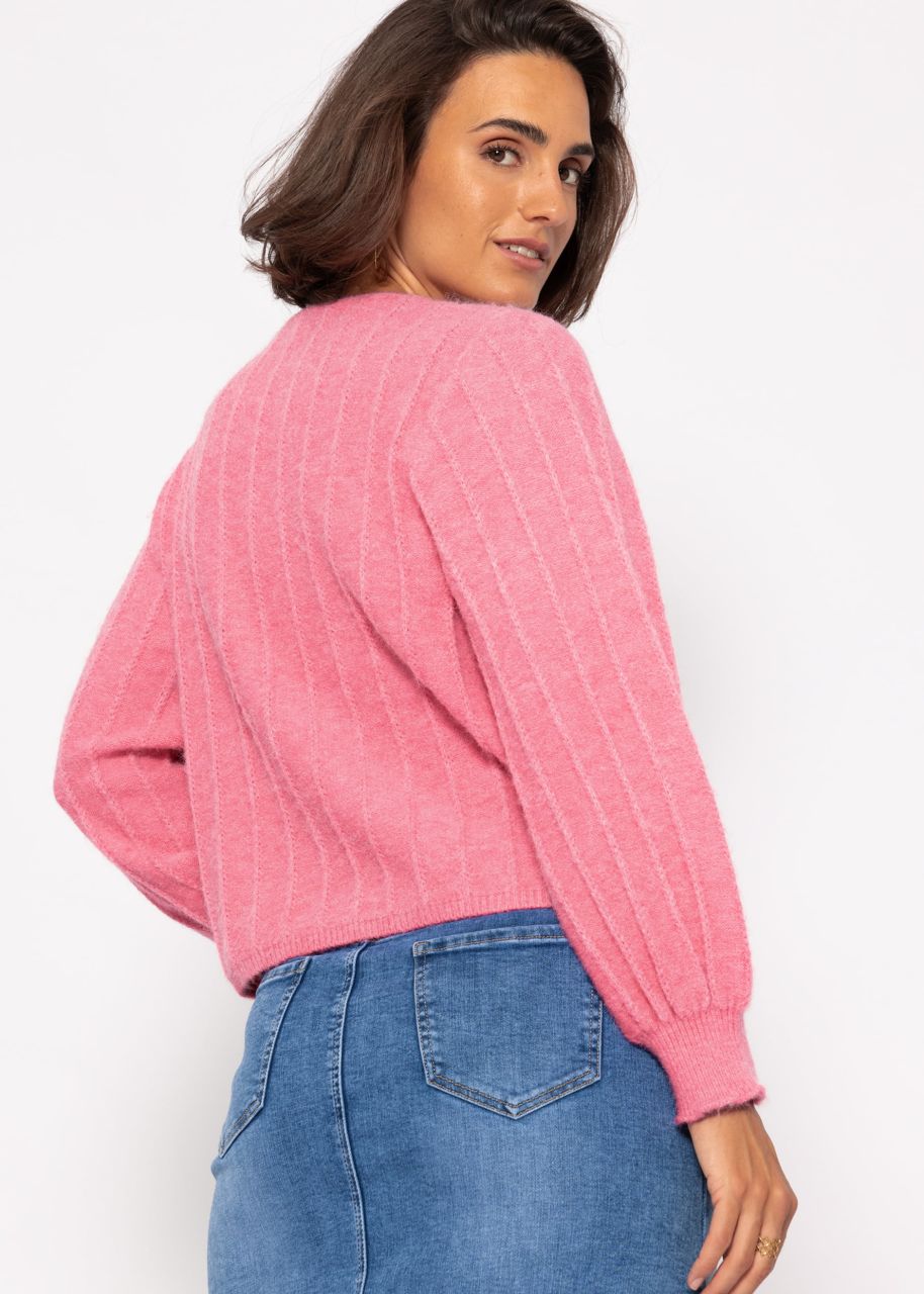 Längs gerippter Pullover - pink