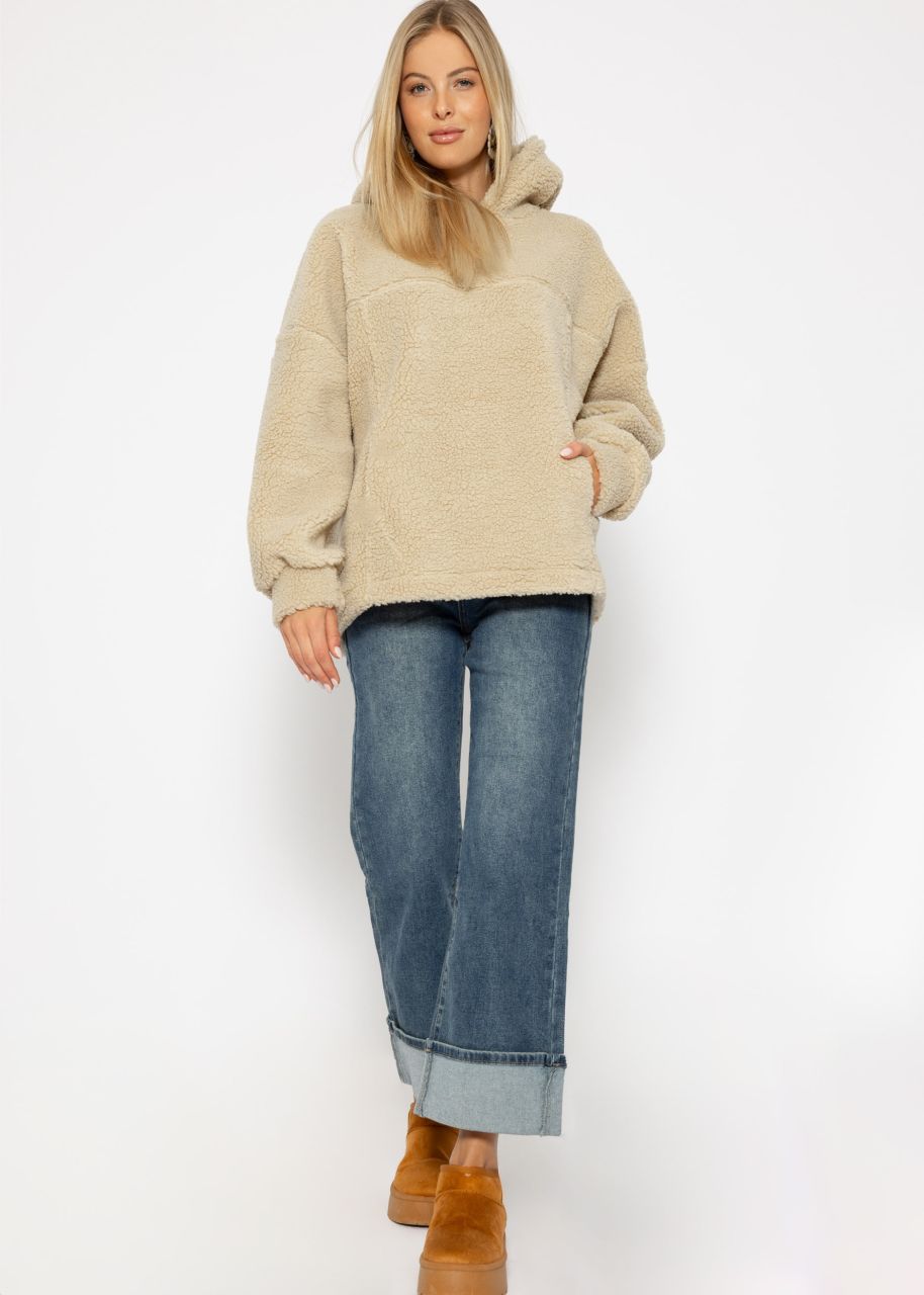 Oversize Teddy Sweatshirt mit Kapuze - hellbeige