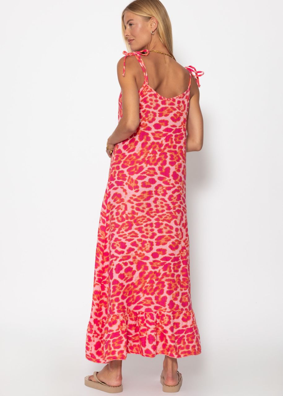 Musselin Maxi Kleid mit Leo-Print - pink