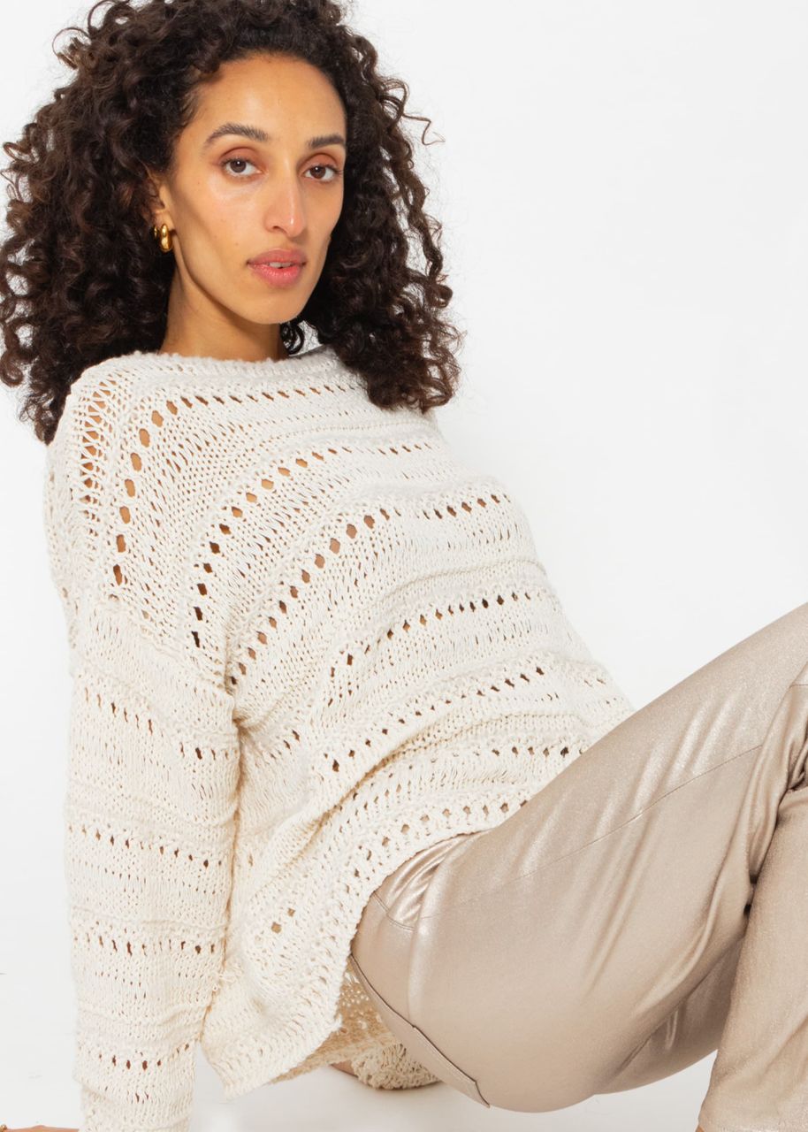 Pullover mit Ajour Muster - beige