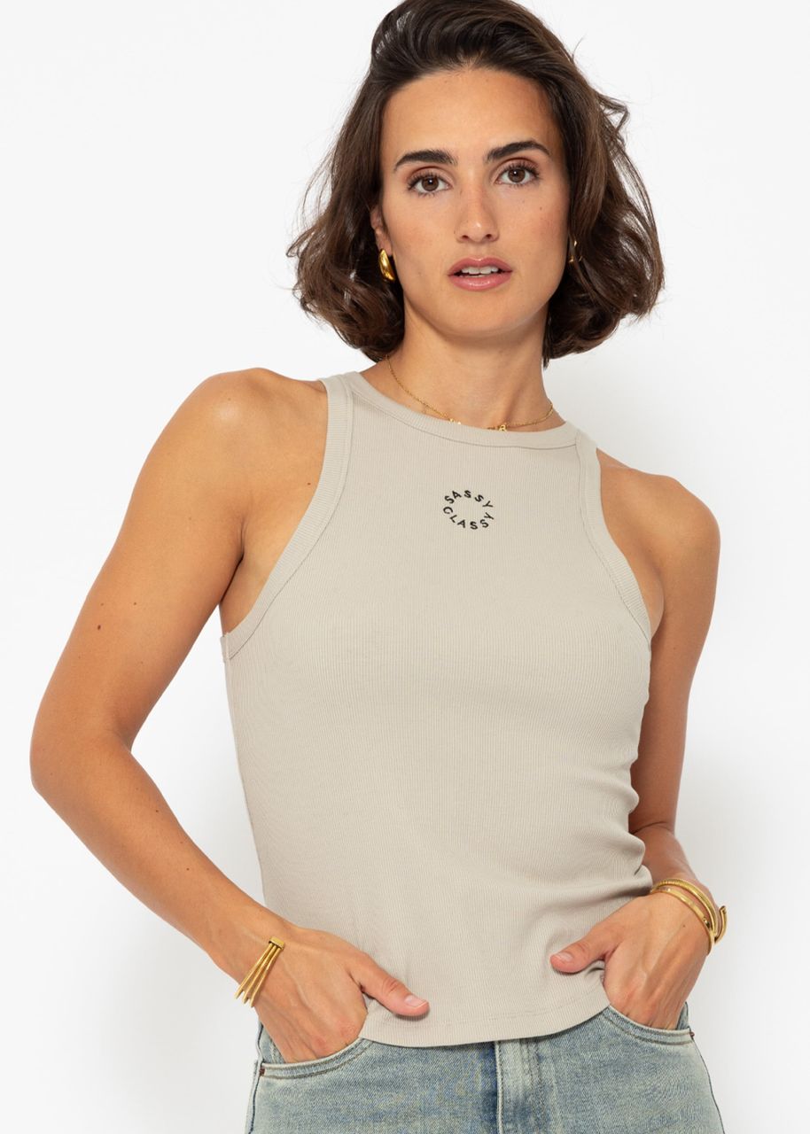 Tank Top mit Stickerei - beige