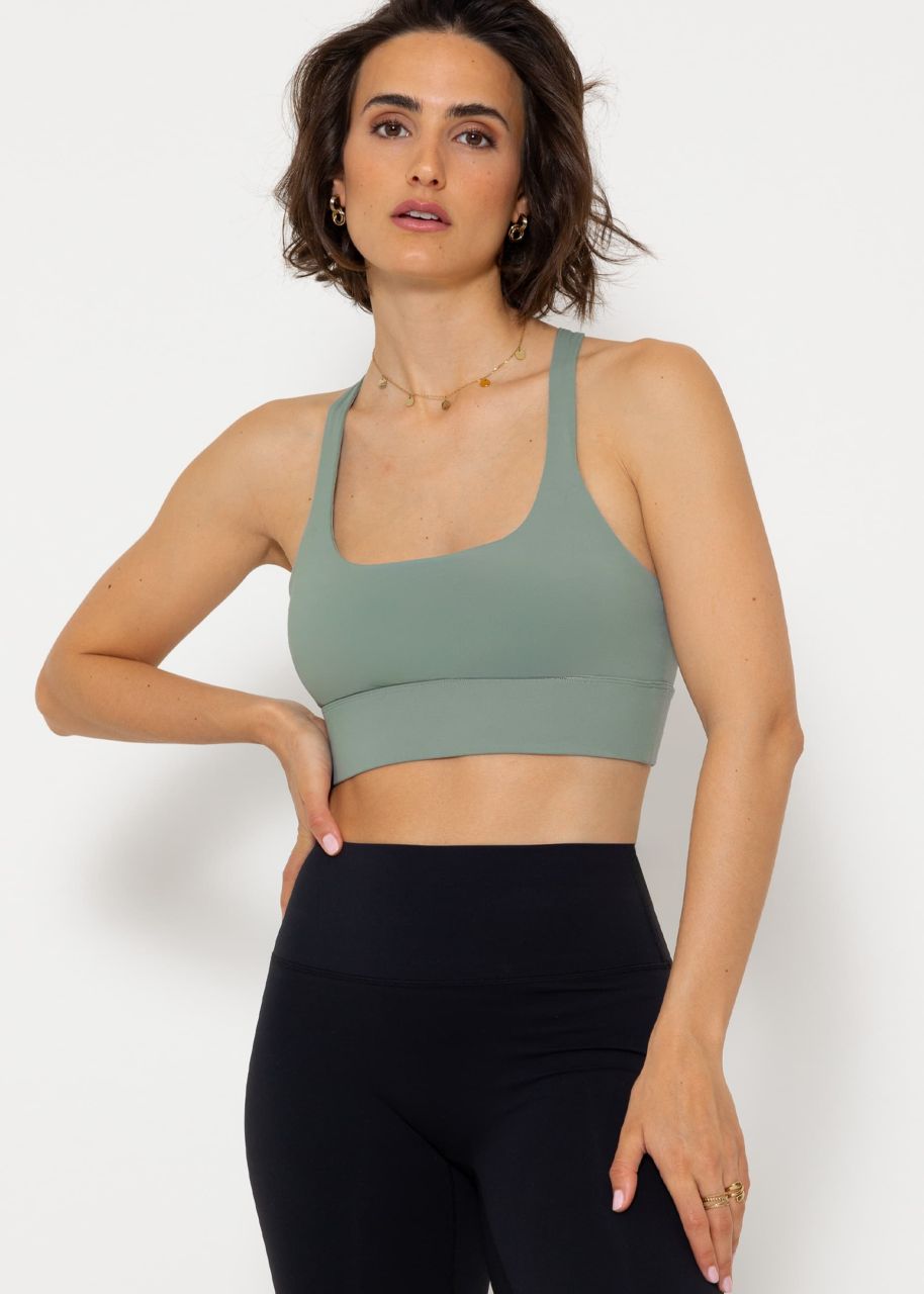 Crop Sport-BH mit Kreuz Rücken - khaki