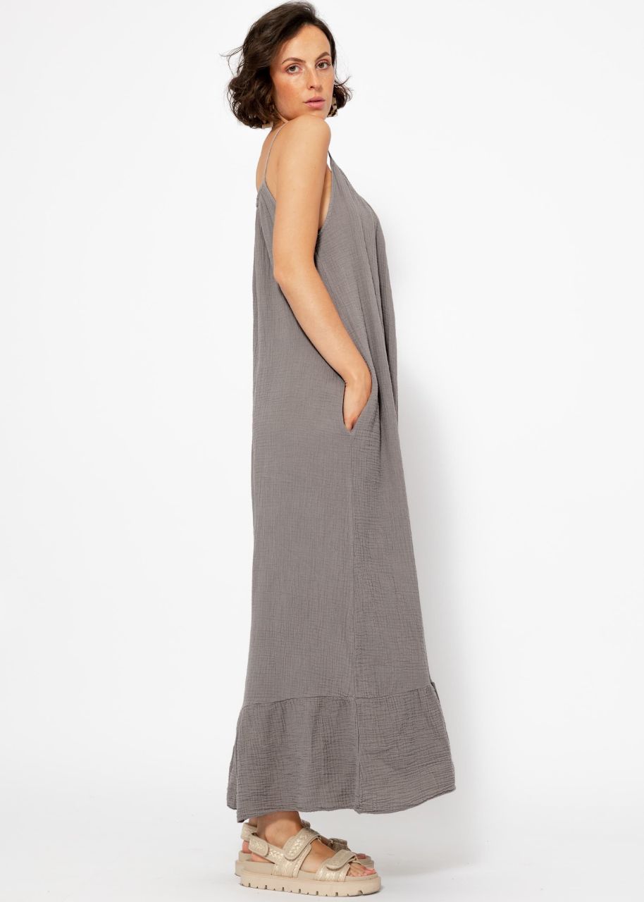 Musselin Maxi Trägerkleid mit Taschen - taupe