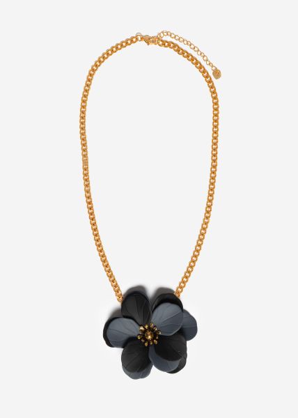 Halskette mit schwarz/grauer Blüte - gold