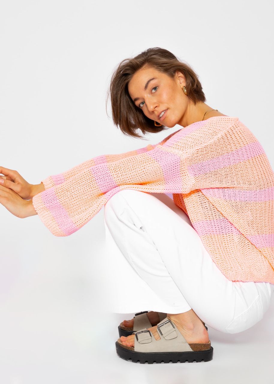 Gestreifter Baumwoll Pullover - peach-flieder