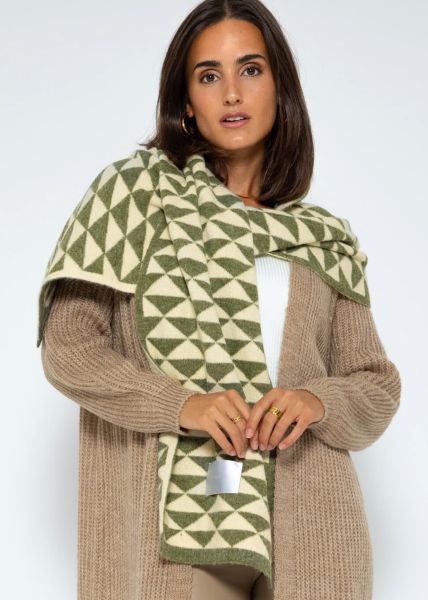 Schal mit geometrischem Print - khaki-offwhite