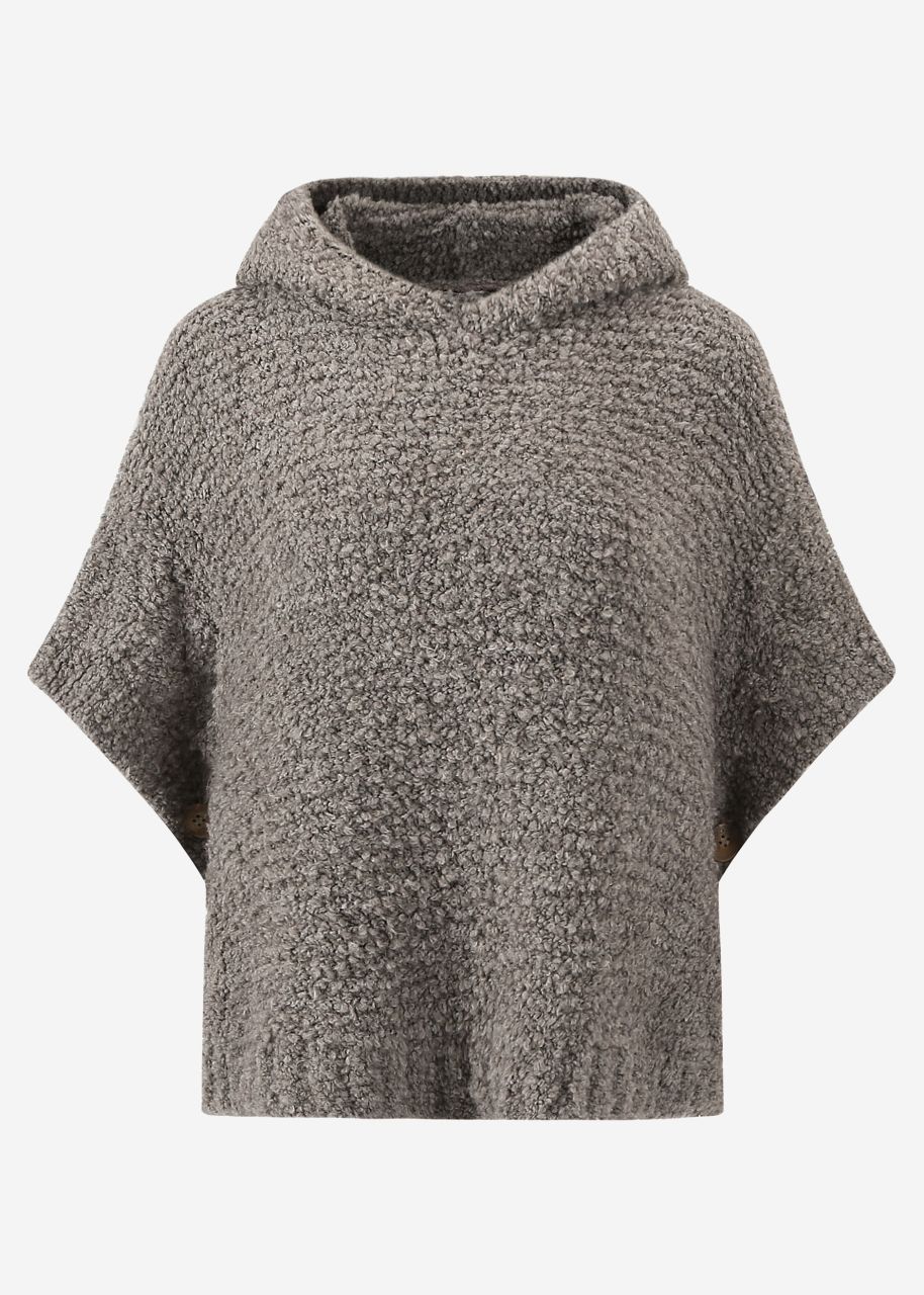 Jessica Haller Poncho mit Hoodie und Zopfmuster-Detail - taupe