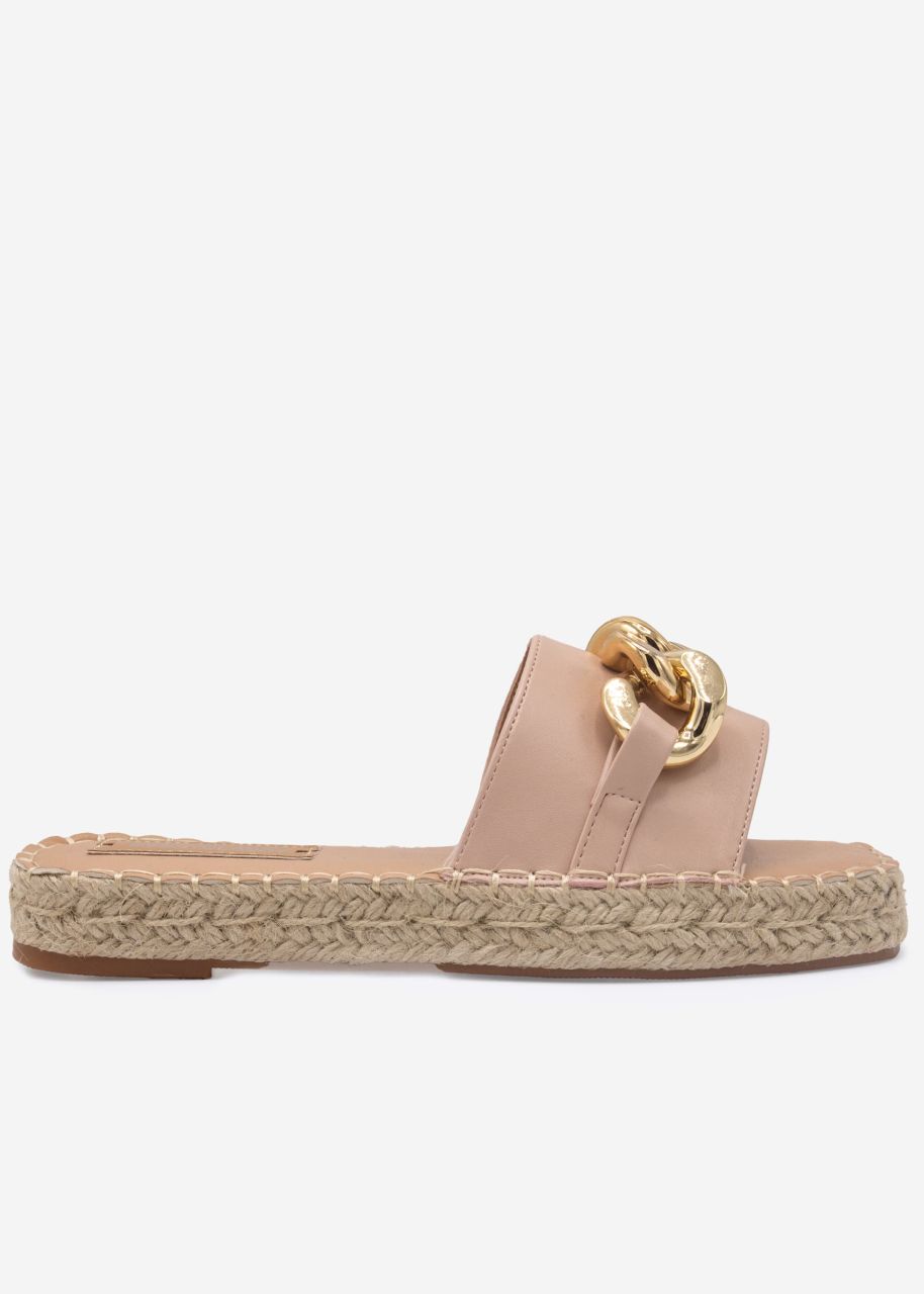 Espadrilles-Slider mit Kette - rosa