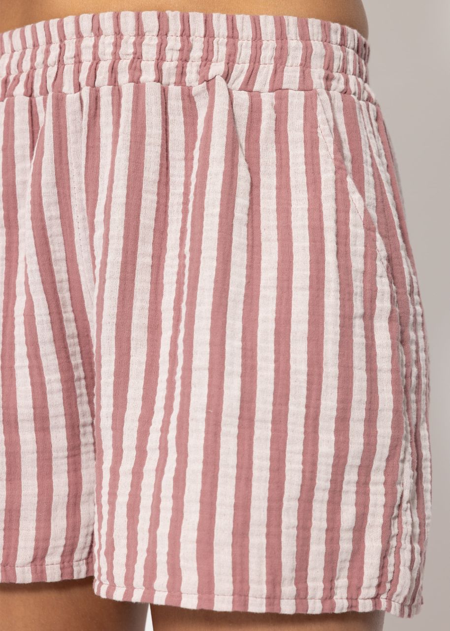 Gestreifte Musselin Shorts - altrosa