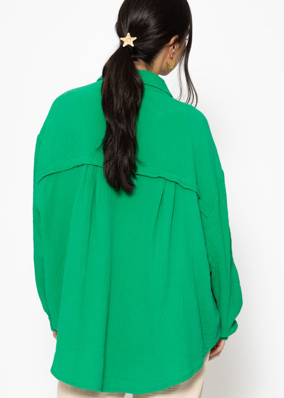 Musselin Bluse oversize, kurz, grün