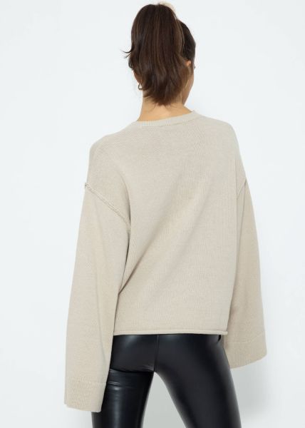 Oversize Pullover mit weiten Ärmeln - beige