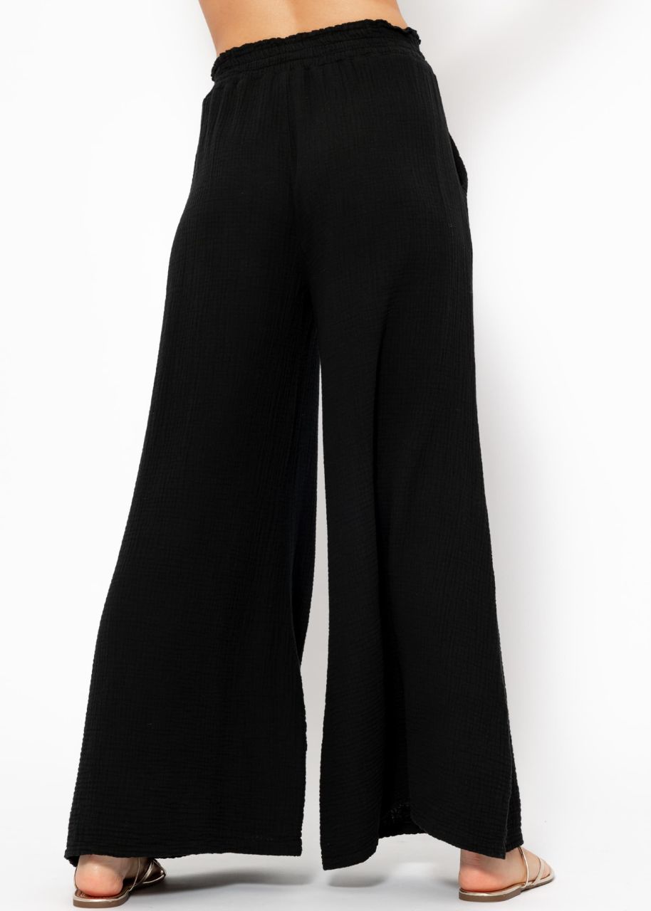 Musselin Pants mit weitem Bein - schwarz