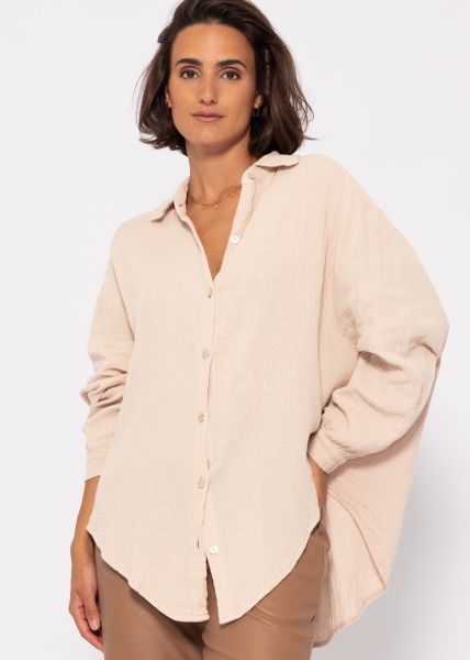 Musselin Bluse oversize, kurz, beige