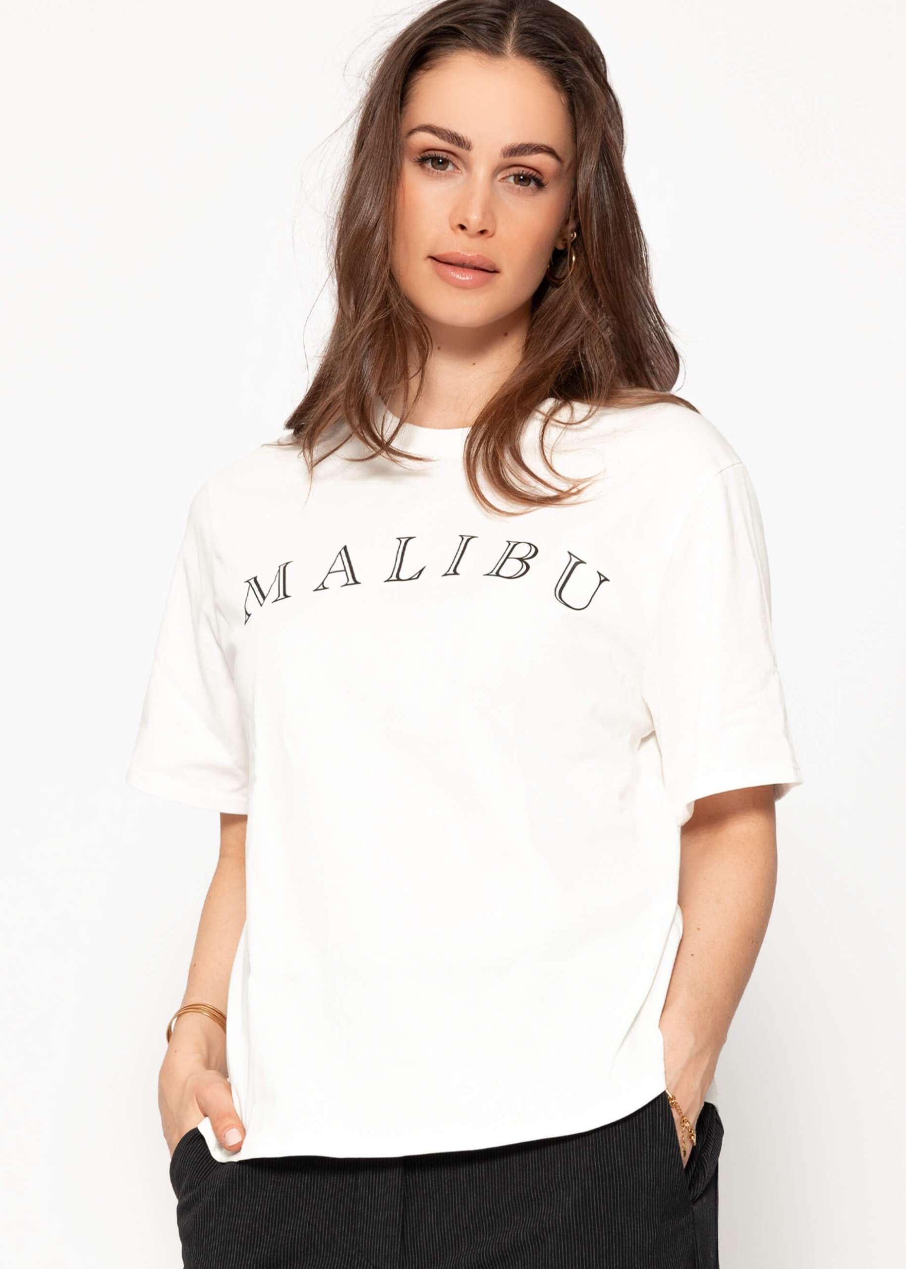 Oversize T-Shirt mit MALIBU Print - offwhite