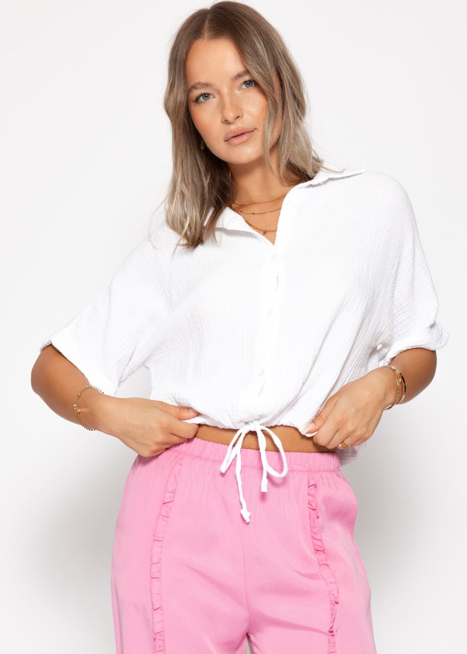 Musselin Bluse mit Zugband - weiß