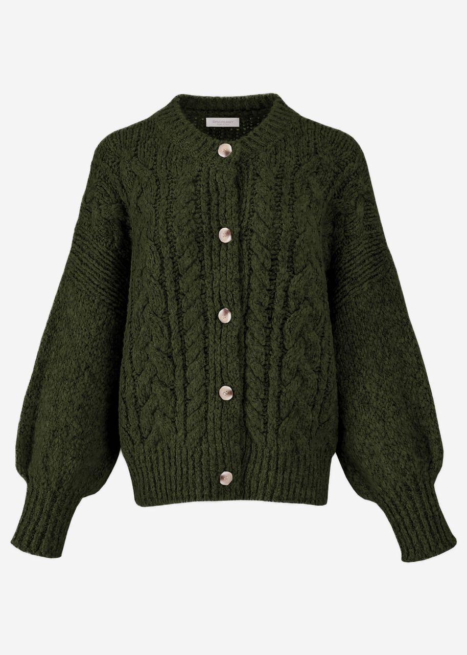 Super flauschige Strickjacke mit Zopfmuster - khaki