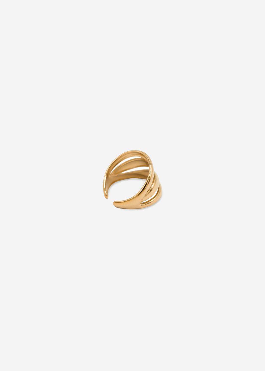 Breiter Ring mit weißem Schmuckstein - gold