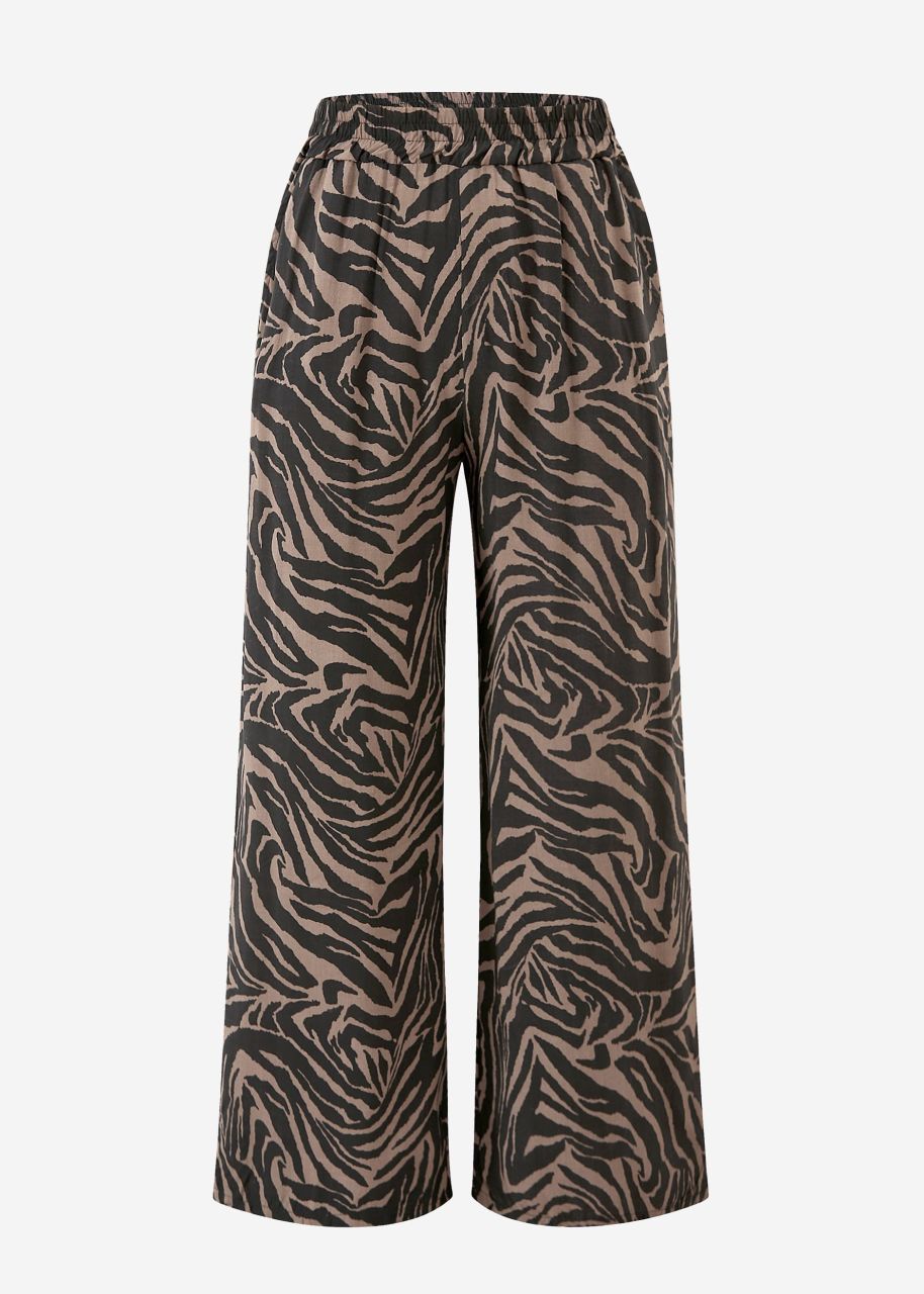 Viskose Schlupfhose mit Zebra Print - schwarz-braun