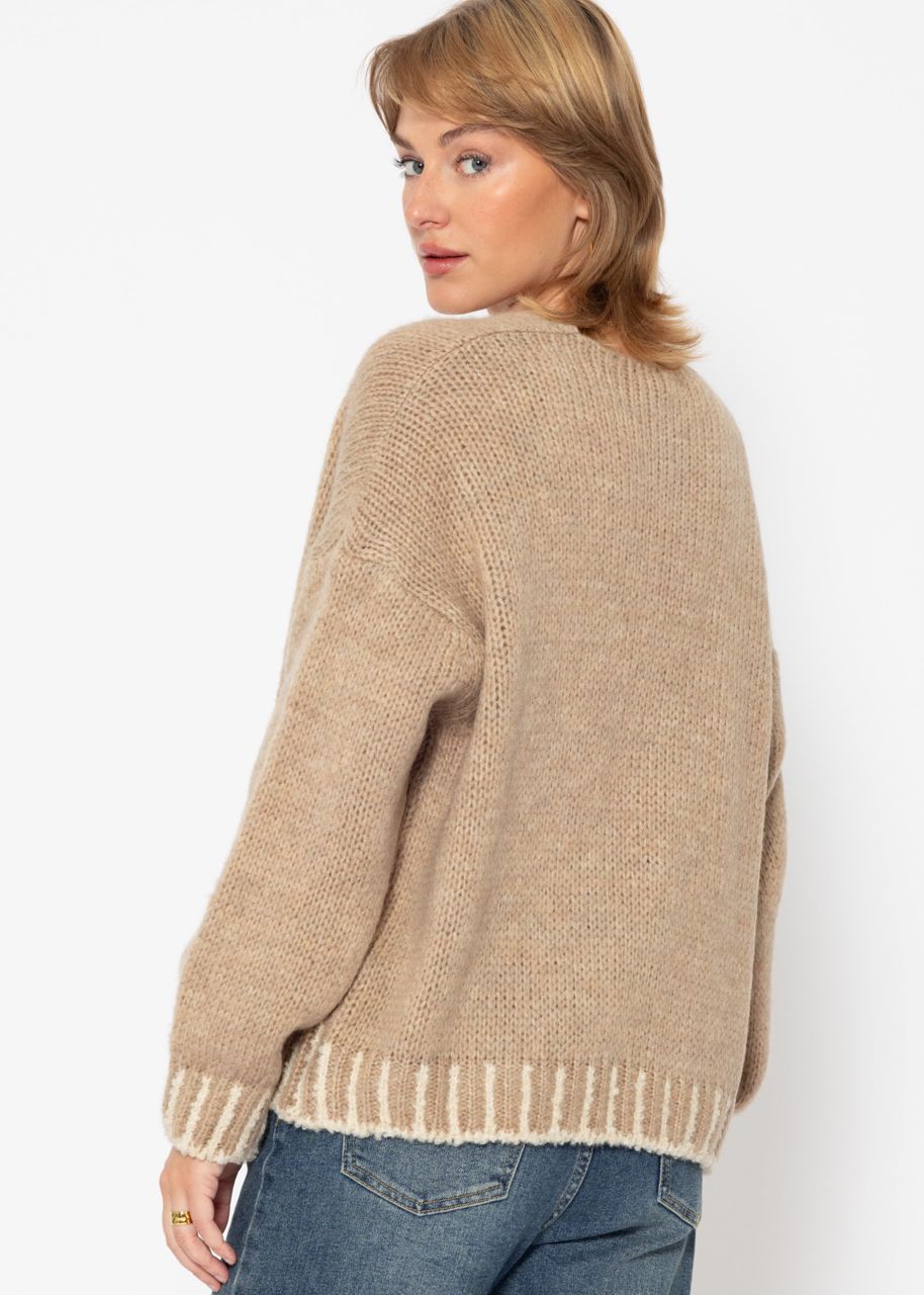 Lose fallende Strickjacke mit betontem Saum - camel