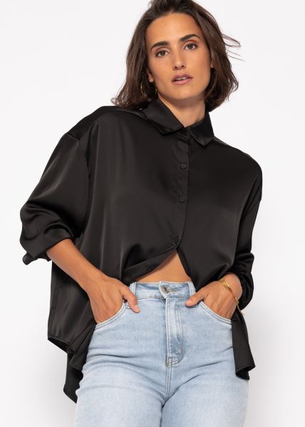 Oversize Satin Bluse - schwarz