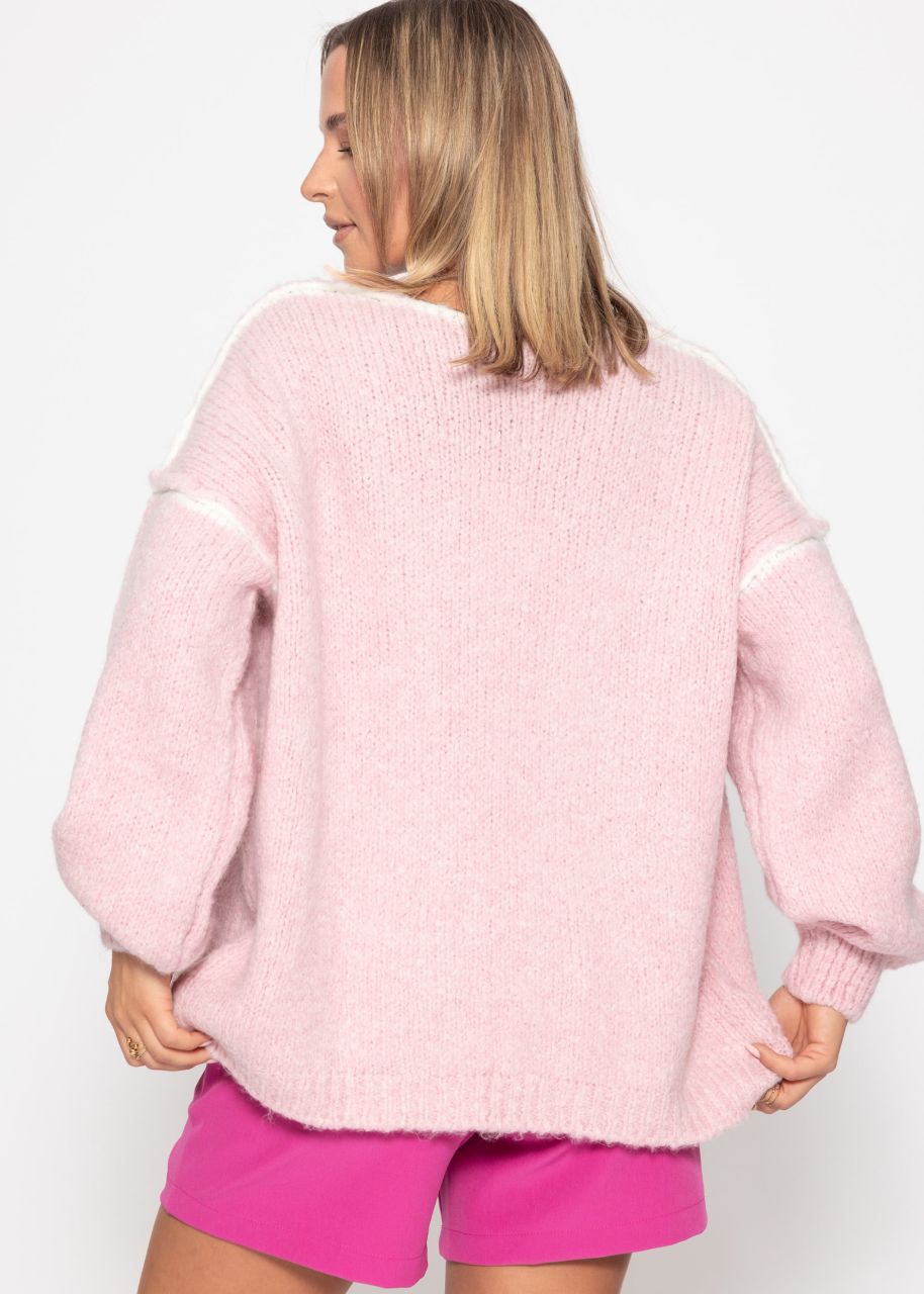 Strickjacke mit hellen Blenden - rosa