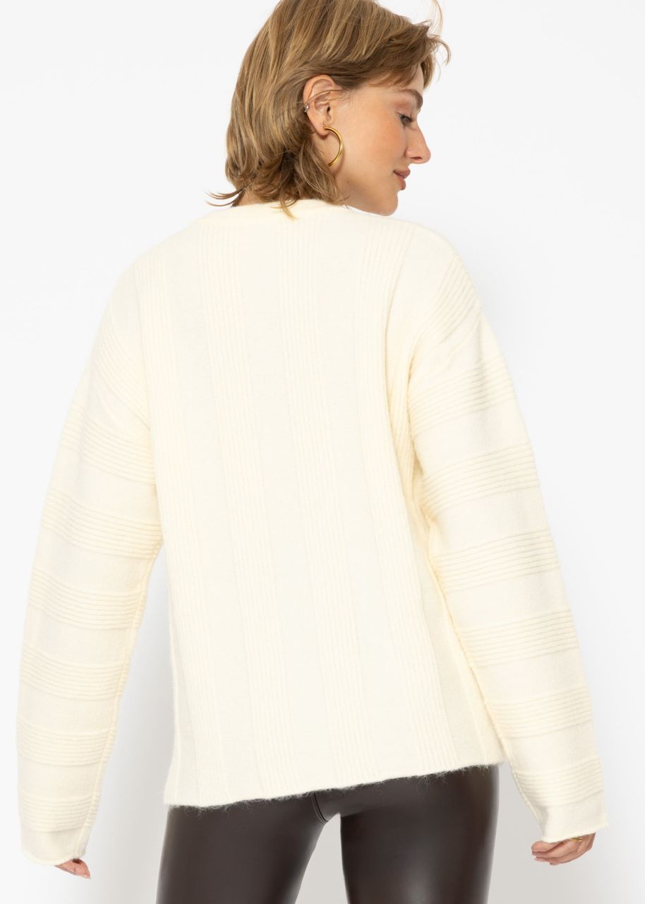 Pullover mit geripptem Streifenmuster - offwhite